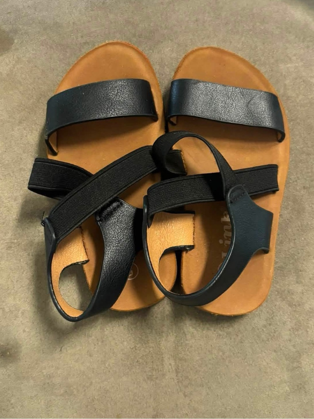 Size 5 Link Comfort solid black summer Casual Buckle Slingback open Toe Sandals.